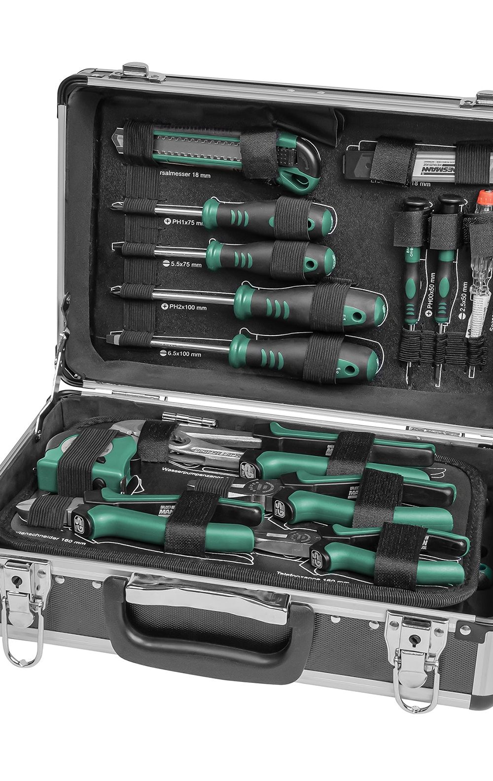 علبة أدوات من الألومنيوم ، مجهزة ، 90 قطعة.