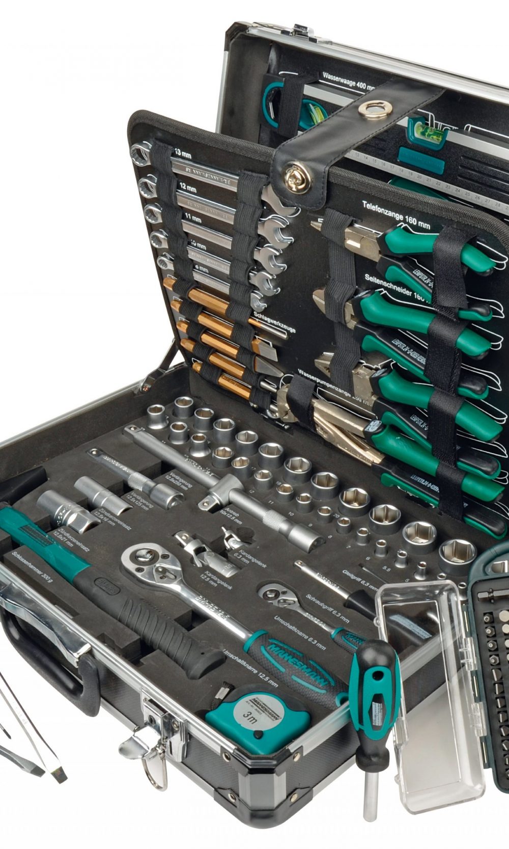 علبة أدوات من الألومنيوم ، مجهزة ، 160 قطعة.