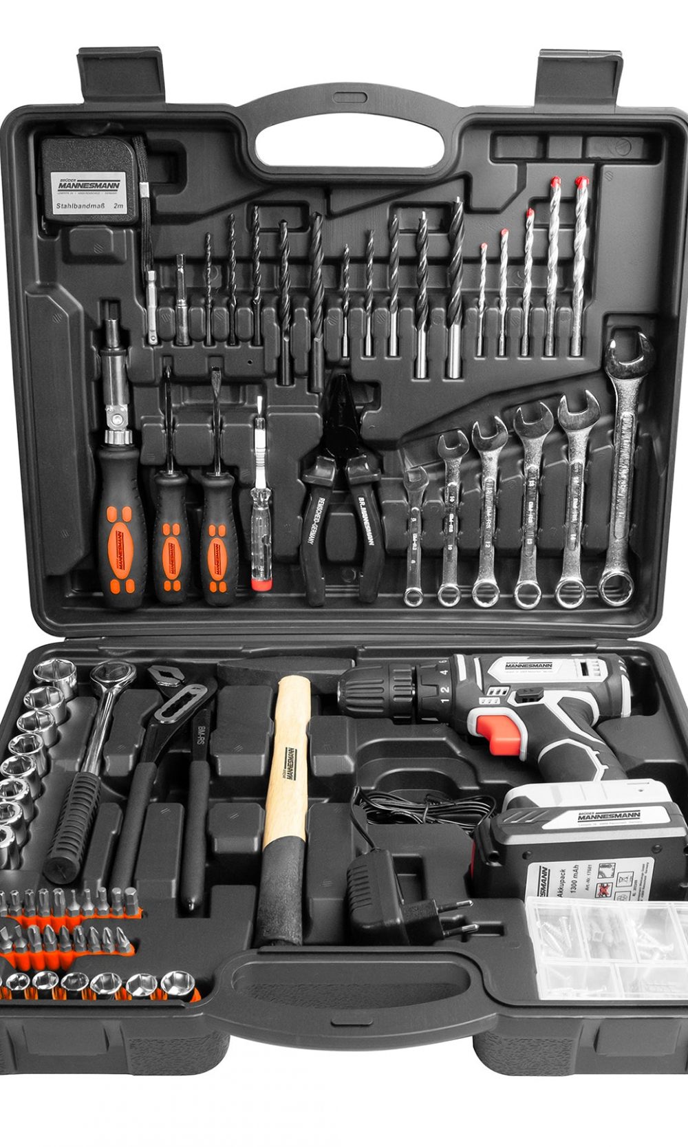 علبة الأدوات ، 75 قطعة. مع مثقاب لاسلكي