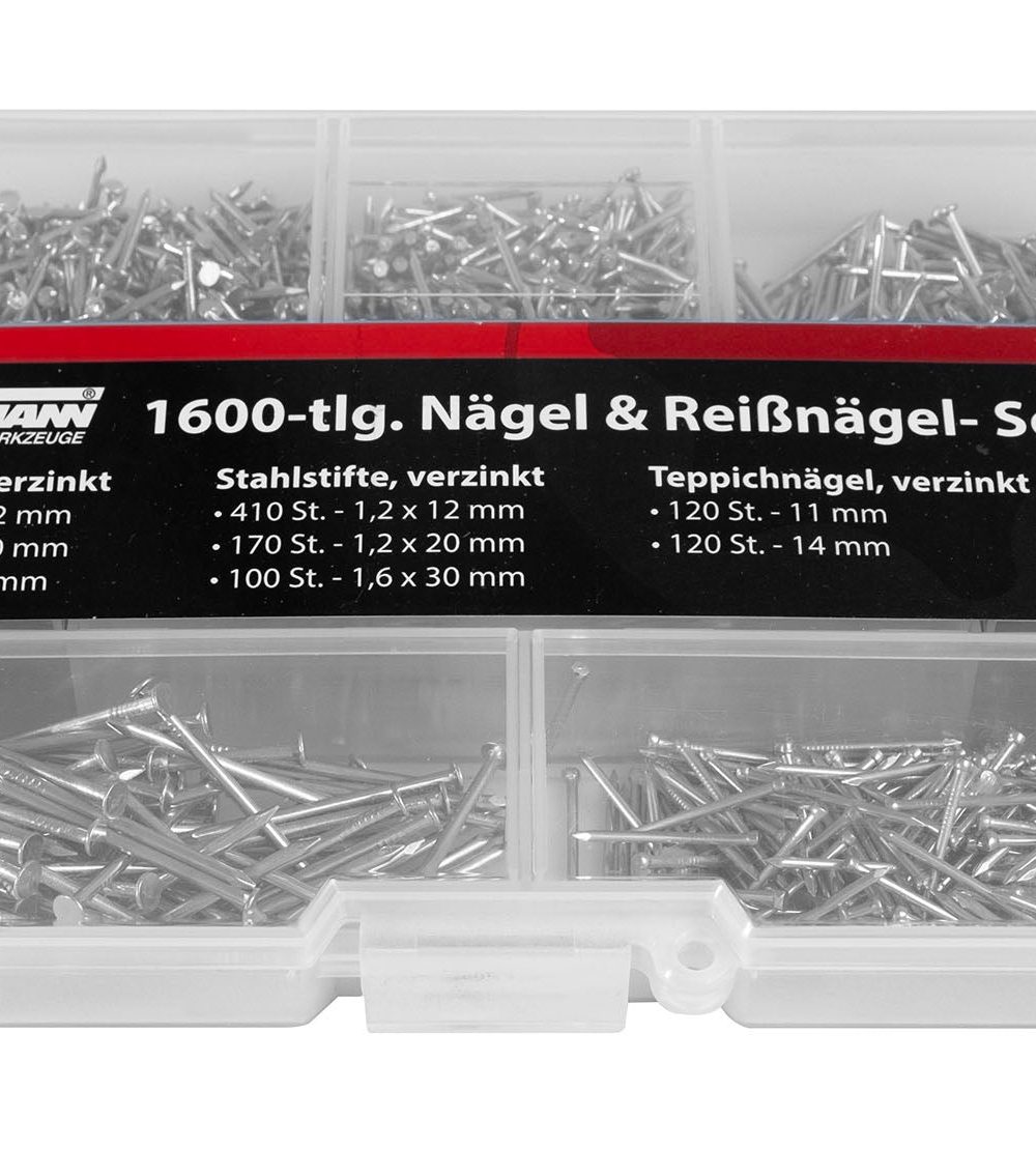 مجموعة متنوعة من المسامير ودبابيس الرسم ، 1600 قطعة.