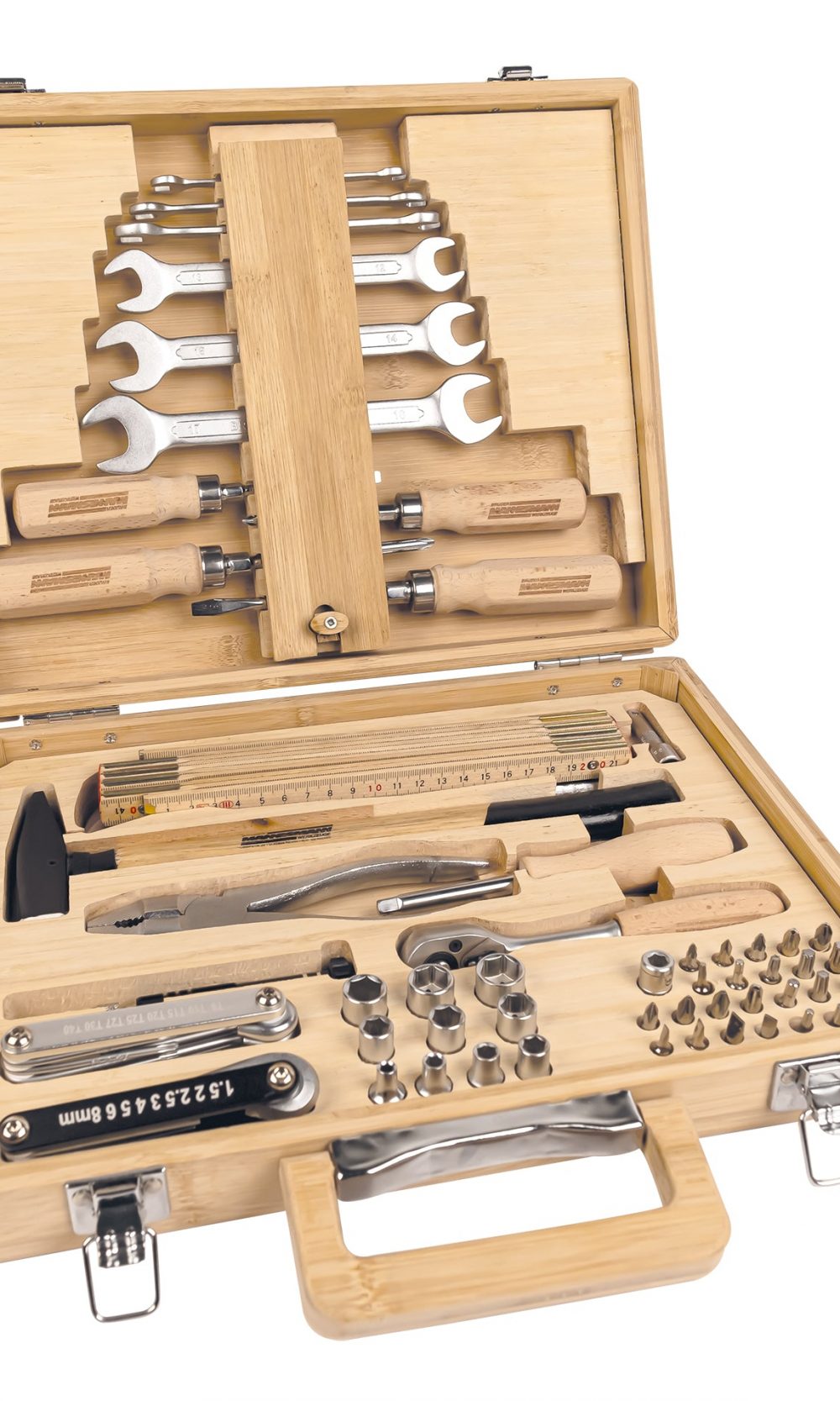 حقيبة أدوات من الخيزران ، مجهزة ، 75 قطعة.