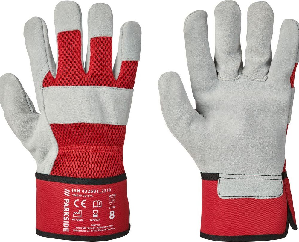 قفازات عمل بارك سايد D H جلد أفضل أحمر / رمادي فاتح مقاس 8 2 قطعة.