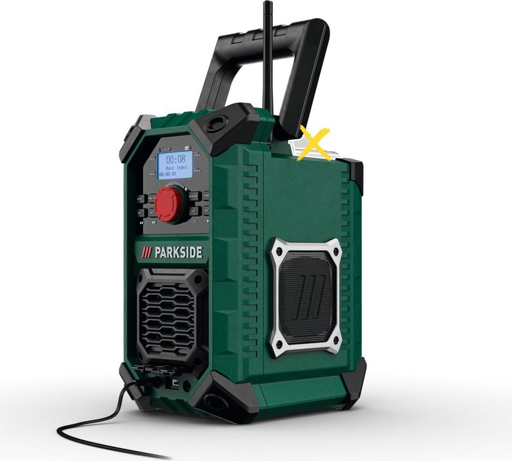 راديو البناء اللاسلكي بارك سايد® »PBRA 20-Li B2« 20 فولت / 12 فولت أو تشغيل التيار الكهربائي ، بدون بطارية وشاحن