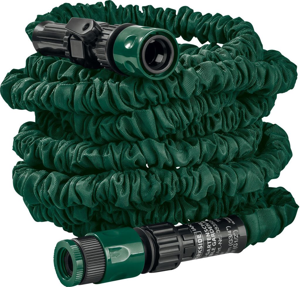 بارك سايد® Flexi Garden Hose ، 15 م ، مطاط بلاستيكي ، تمدد ذاتي التوسع والانكماش ، مقاوم للالتواء والالتواء ، مقاوم للطقس والأشعة فوق البنفسجية ، ذاتي التصريف ، بما في ذلك مجموعة التوصيل للصنابير 26.5 مم (G 3/4 بوصة) و 21 مم (G 1/2 بوصة) وأنظمة توصيل الخرطوم الشائعة