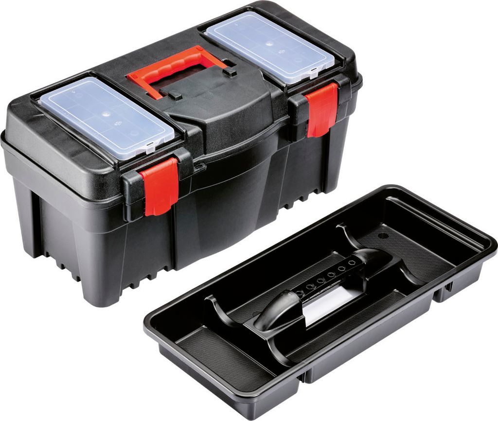 بارك سايد، ® علبة أدوات، 23 بوصة (حوالي الطول 55 × العرض 26.7 × الارتفاع 27 سم)، أسود، بولي بروبيلين، سعة الحمولة القصوى 17.7 كجم، ملحق حمل قابل للإزالة، منظمان (7 مقصورات لكل منهما)، مقبض مريح، إغلاق بلاستيكي قوي، قفل العين، هيكل مقوى