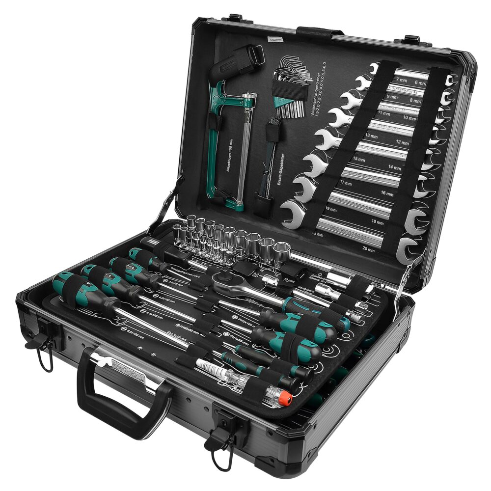 علبة أدوات من الألومنيوم ، مجهزة ، 133 قطعة.