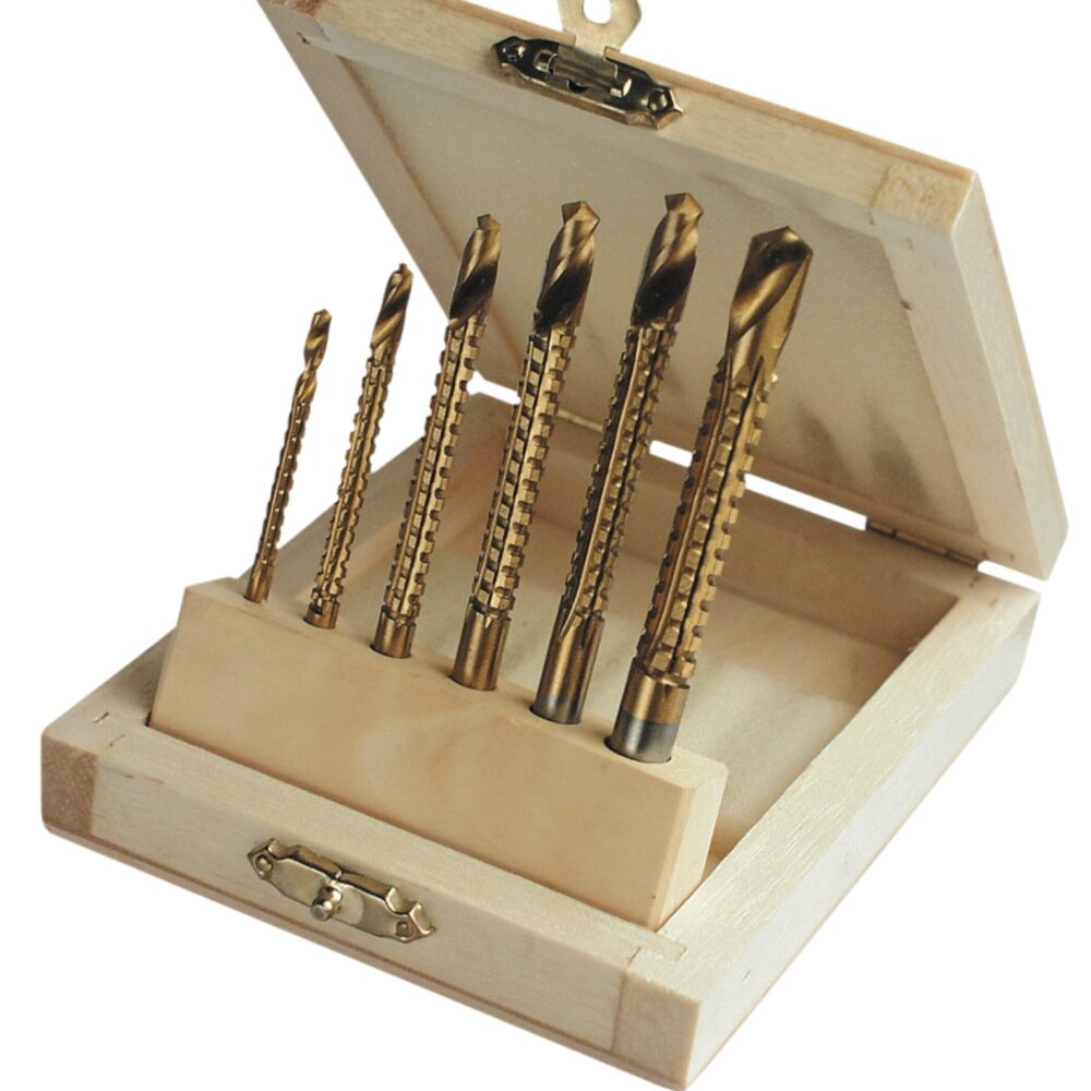 طقم ثقب طحن ، 6 قطع. في صندوق خشبي