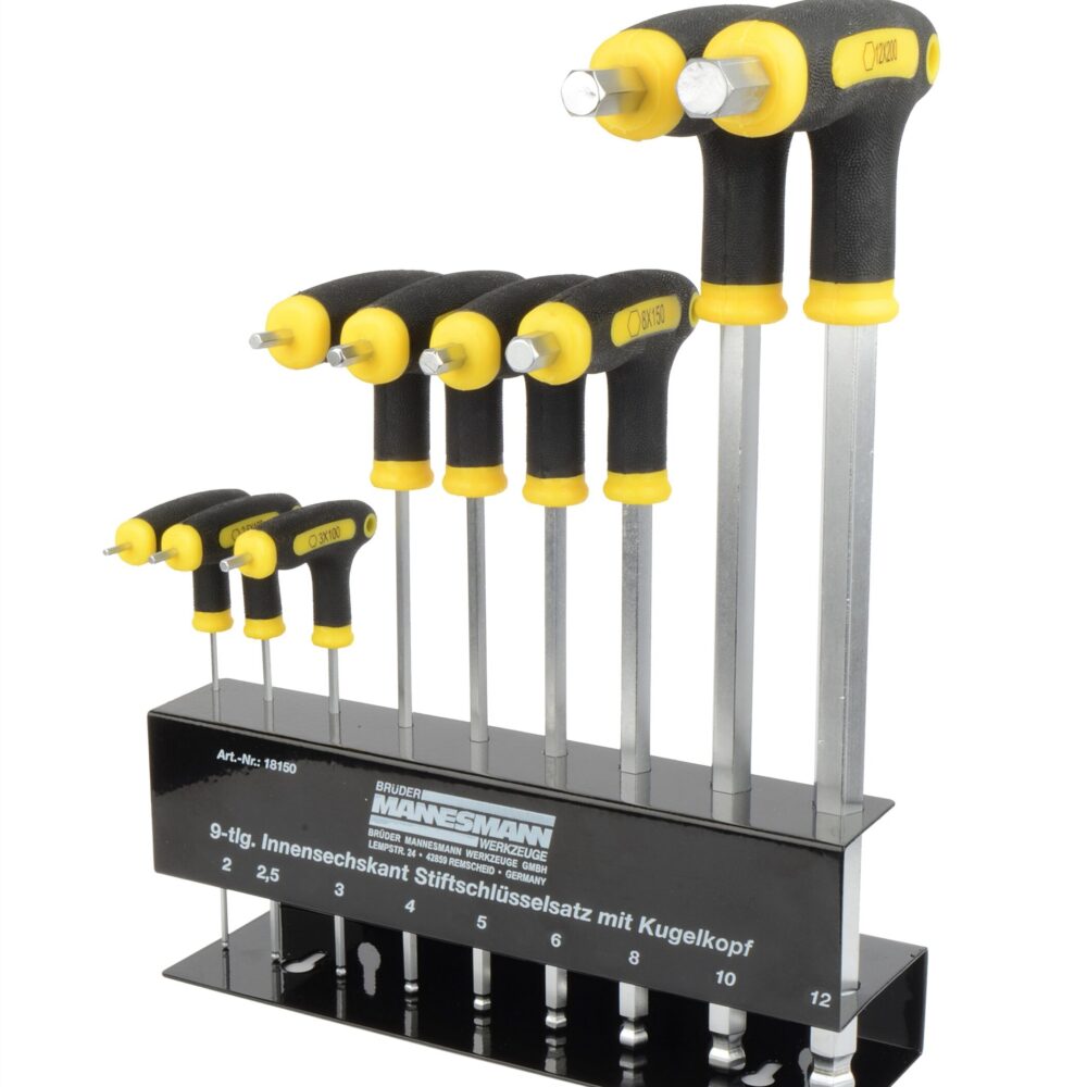 طقم مفتاح ربط على شكل حرف T 10 قطع. سداسية / رأس كروي ،