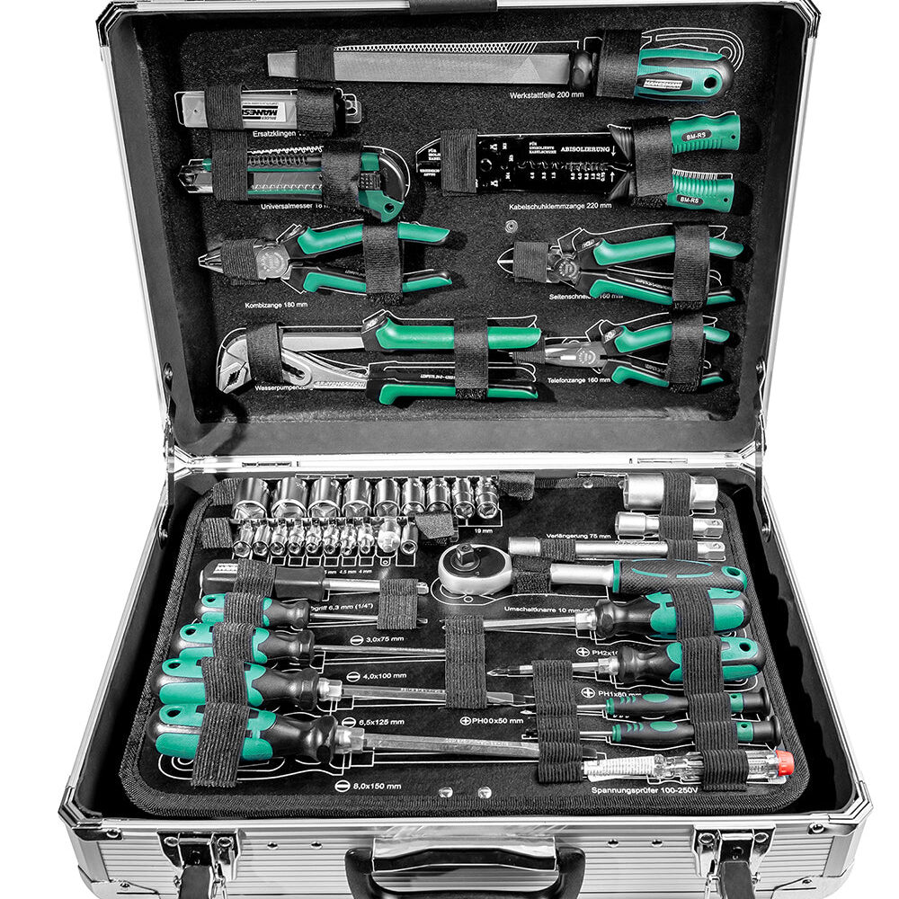 علبة أدوات من الألومنيوم ، مجهزة ، 108 قطعة.