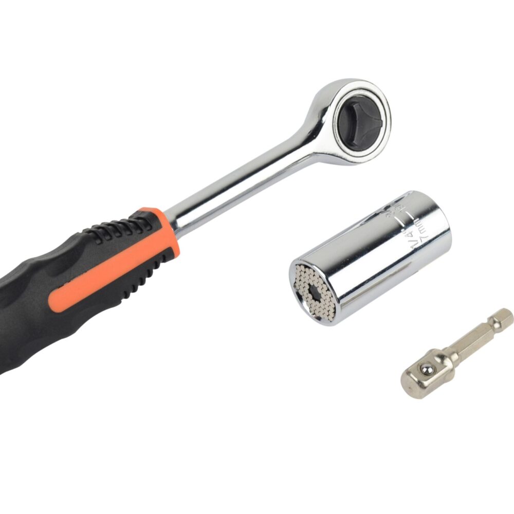 مقبس عالمي (7-19 مم) مع محول وسقاطة قابلة للانعكاس 3/8 بوصة