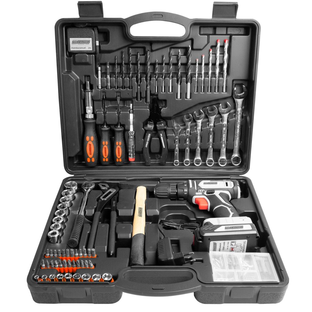 علبة الأدوات ، 75 قطعة. مع مثقاب لاسلكي