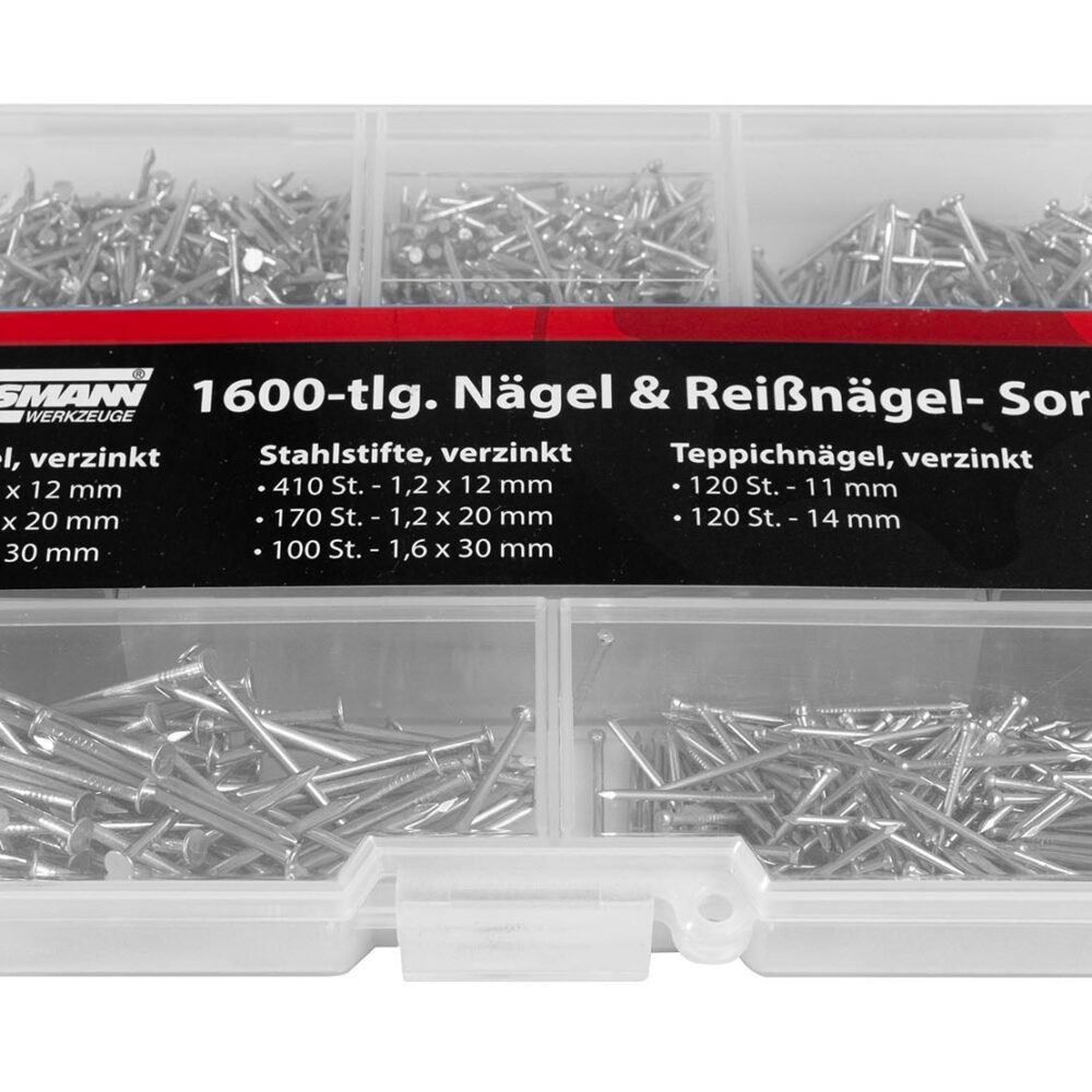 مجموعة متنوعة من المسامير ودبابيس الرسم ، 1600 قطعة.