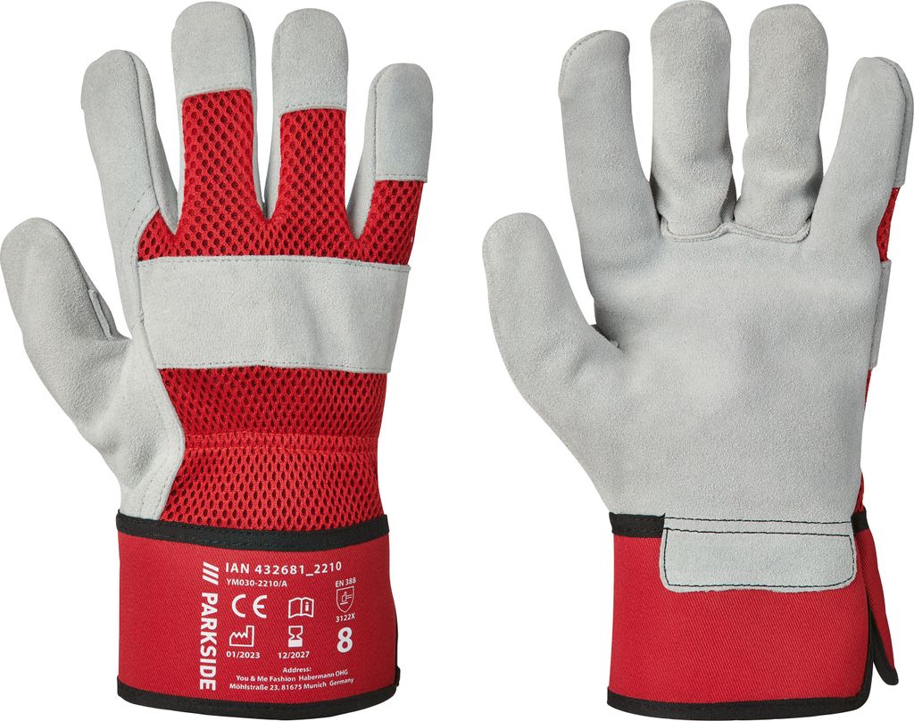 قفازات عمل بارك سايد D H جلد أفضل أحمر / رمادي فاتح مقاس 8 2 قطعة.