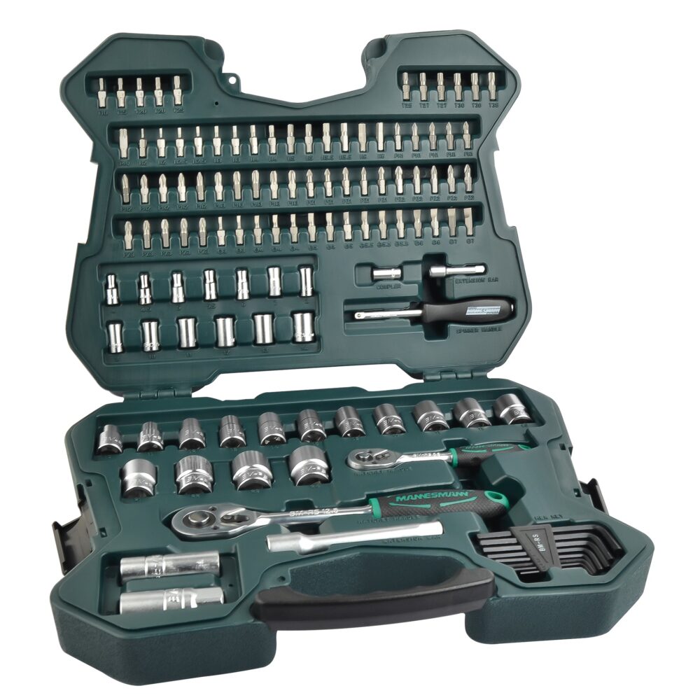 مجموعة وجع المقبس 115 قطعة ، 1/4 بوصة + 1/2 بوصة