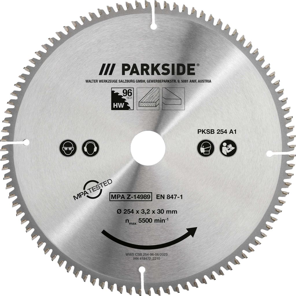 بارك® سايد شفرة منشار دائرية PKSB 254 A1 | شفرة المنشار للمنشار الدائري | مناسبة للمناشير الدائرية القياسية | تصاعد 30 أو 20 أو 16 مم