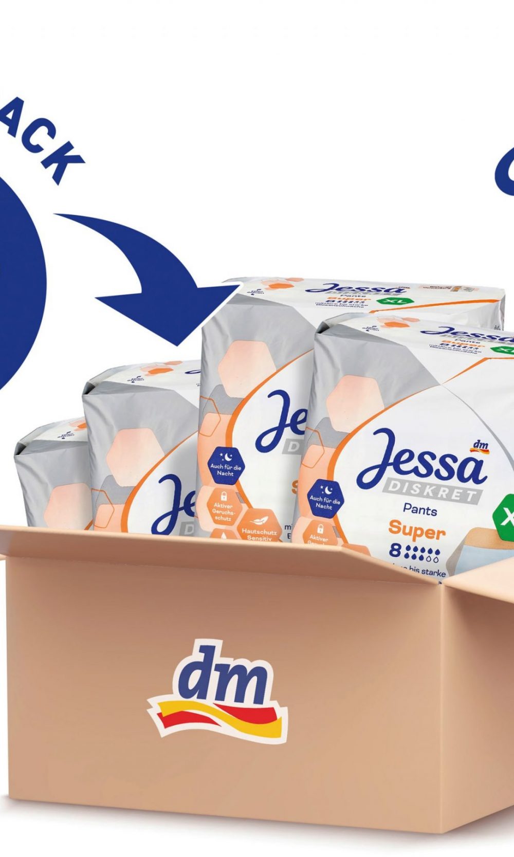 Jessa DISCREETحزمة سلس البول سوبر سايز XL (4x14 قطعة) ، 56 قطعة جهاز طبي