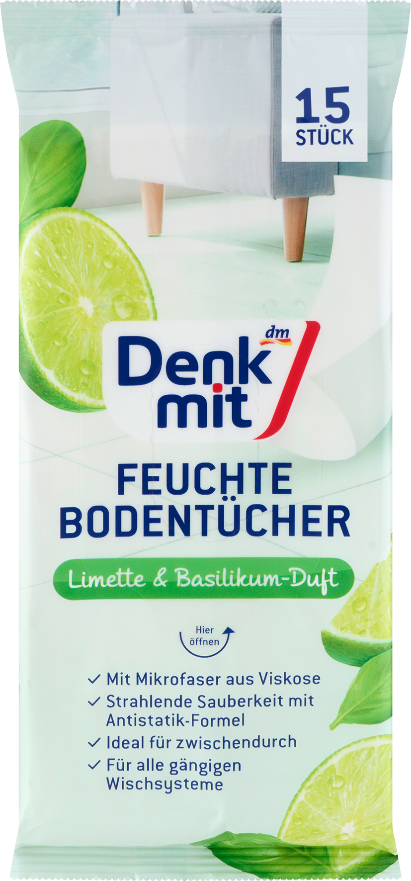 دنكميت أقمشة أرضية رطبة من الليمون والريحان، 15 قطعة