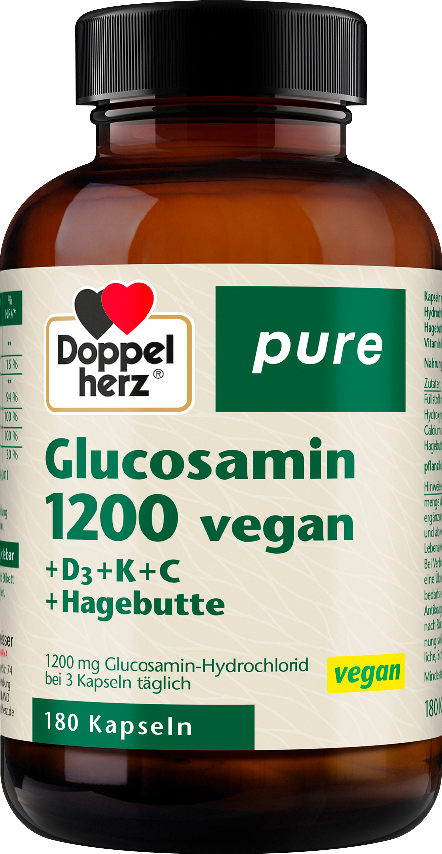 دوبلهيرز جلوكوزامين 1200 كبسولة نباتية 180 قطعة، 152 غراممكمل غذائي