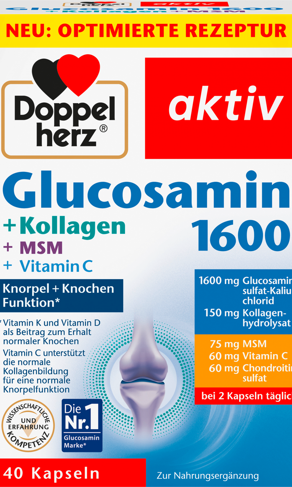 دوبلهيرز جلوكوزامين 1600 كولاجين MSM كبسولات فيتامين سي 40 قطعة ، 45.2 جرام مكمل غذائي