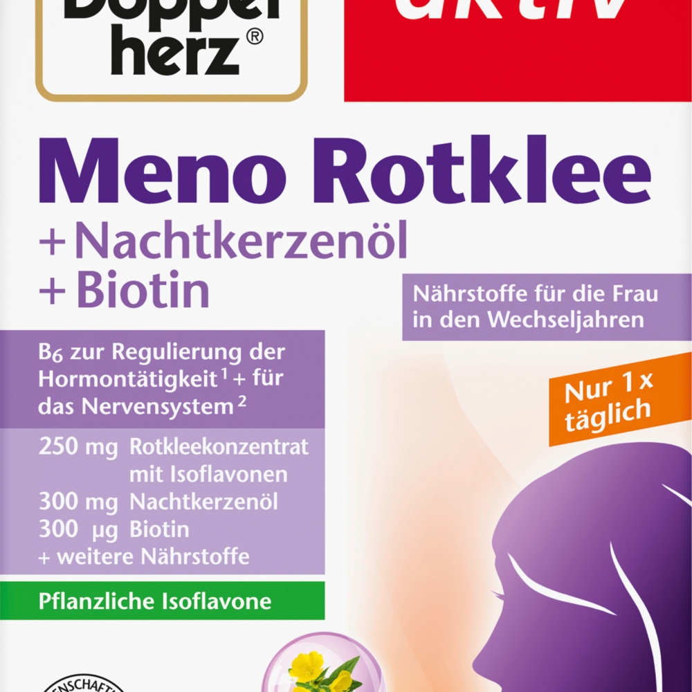 Doppelherz MEN o Red Clover + زيت زهرة الربيع المسائية + كبسولات البيوتين 30 قطعة ، 34.4 جرام مكمل غذائي