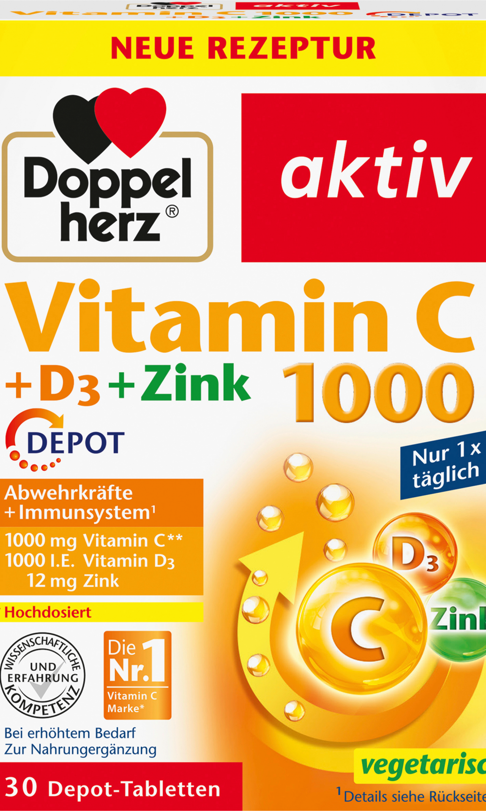 دوبلهيرز فيتامين سي 1000 + د3 + مستودع الزنك 30 قطعة، 42.9 غراممكمل غذائي