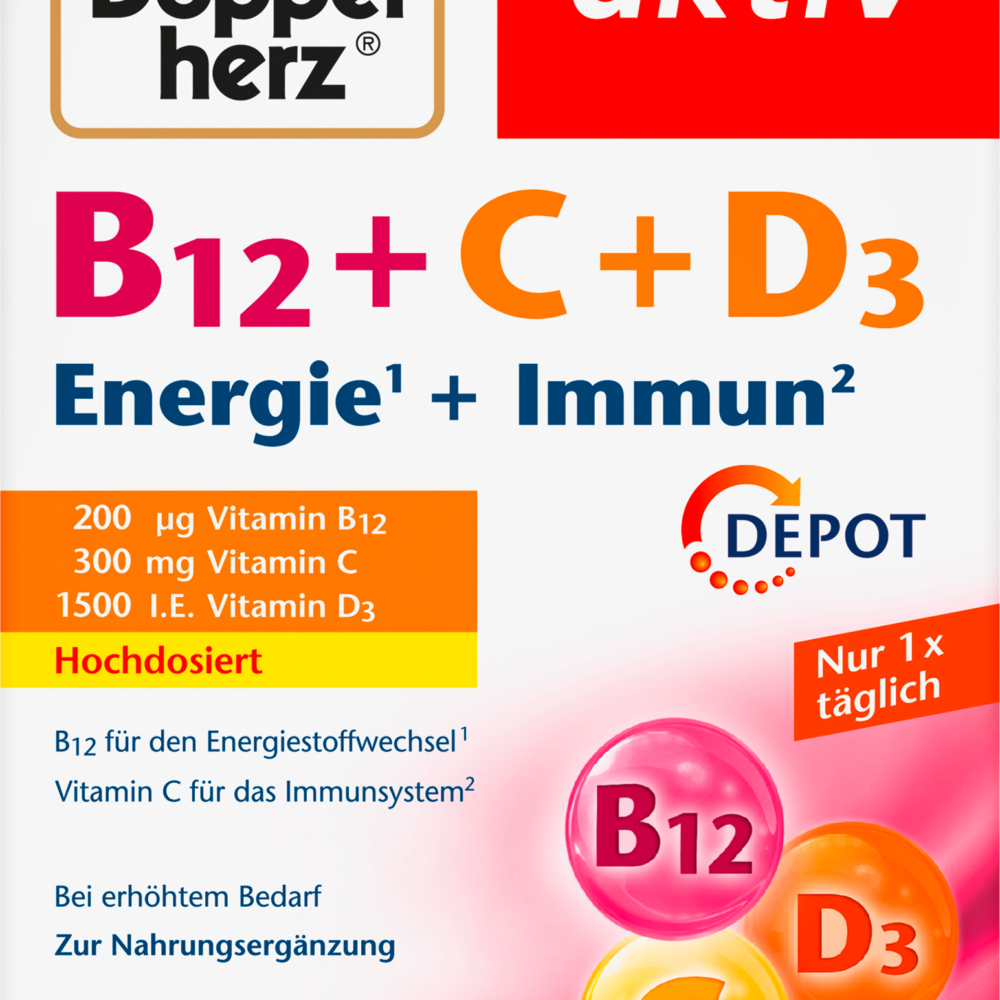دوبلهيرز B12 + C + D3 الطاقة + أقراص المناعة 100 قطعة ، 110 جم مكمل غذائي