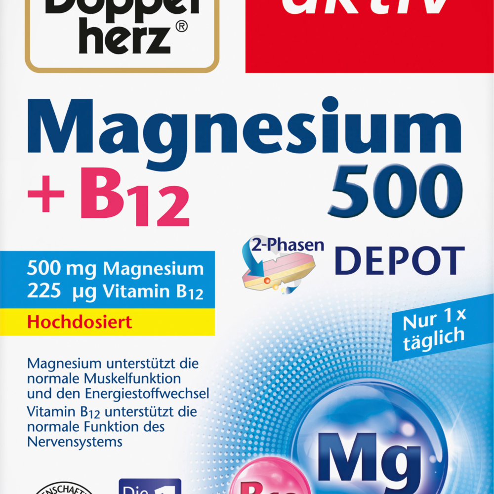 دوبلهيرز مغنيسيوم 500 + ب 12 أقراص ديبوت ثنائية الطور 30 قطعة ، 51 جرام مكمل غذائي