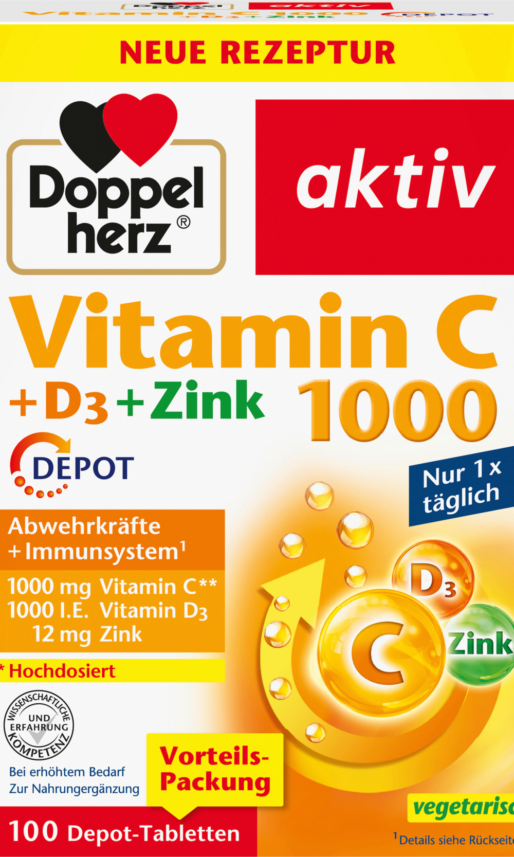 دوبلهيرز فيتامين سي 1000 + د3 + زنك 100 قطعة، 143 غراممكمل غذائي