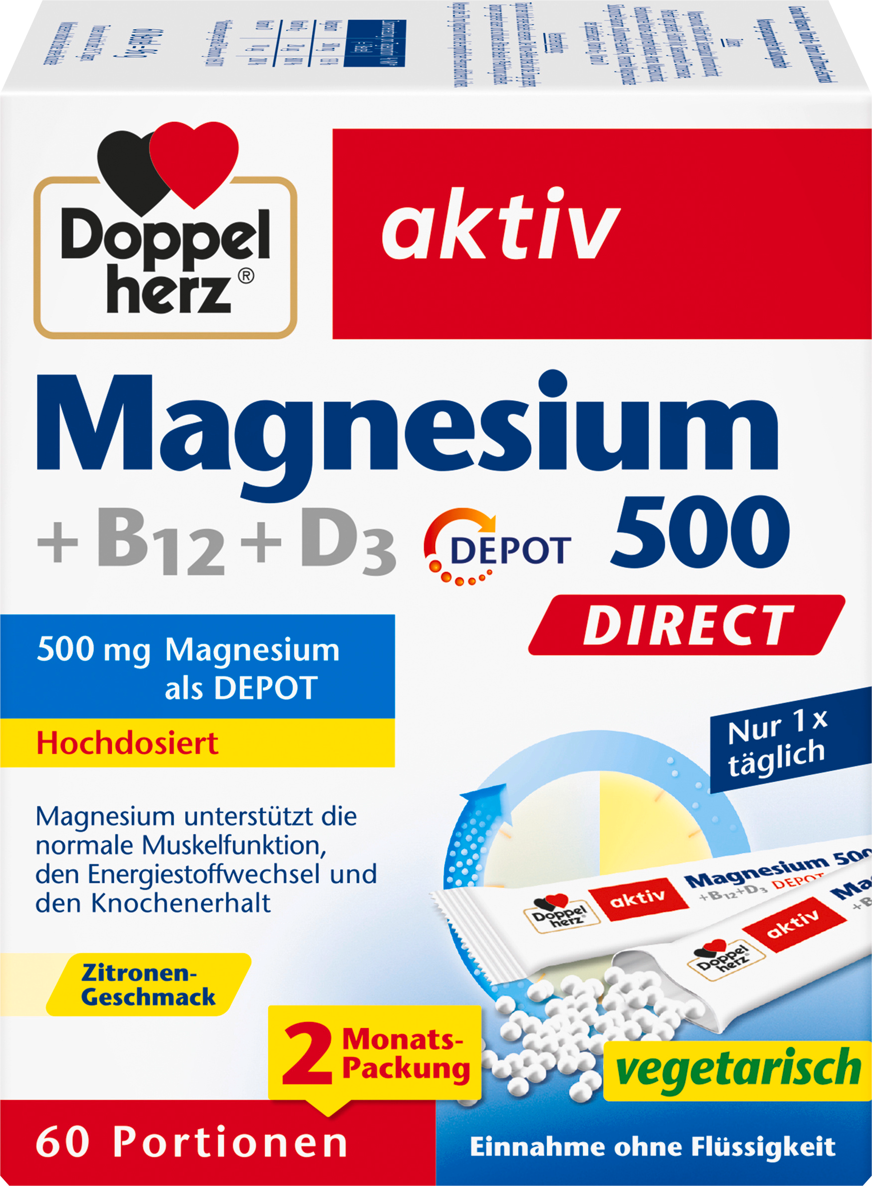 دوبلهيرز، مغنيسيوم 500 كيس مباشر 60 قطعة، 96 جممكمل غذائي