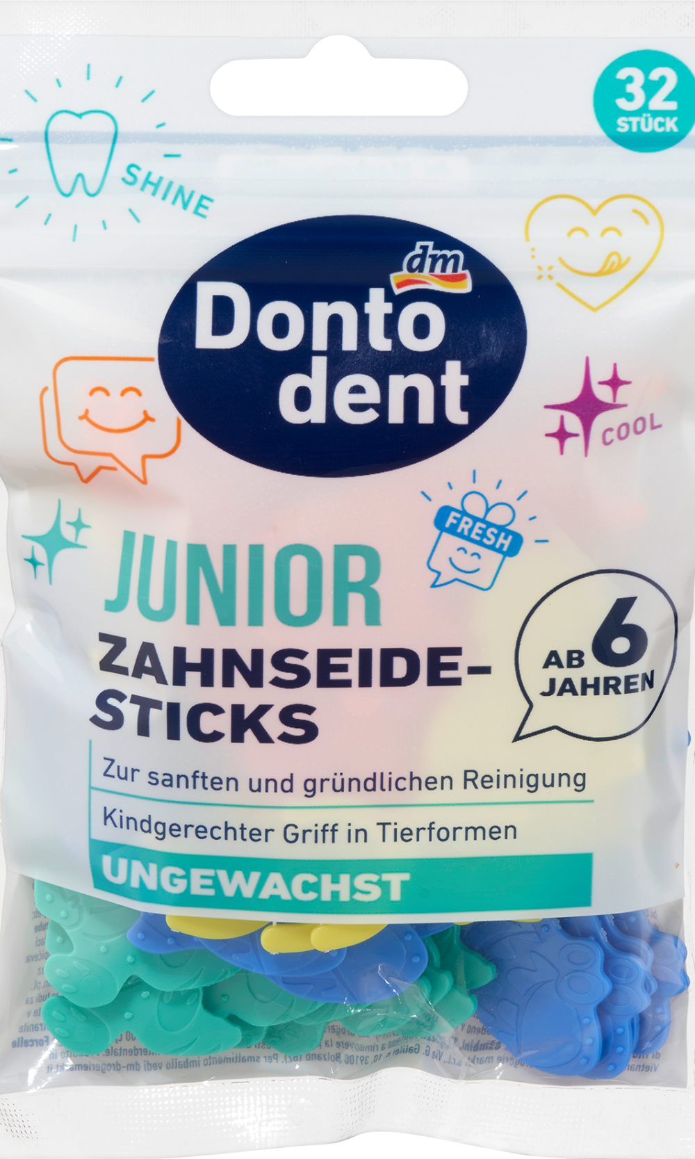 دونتودنت عصا تنظيف الأسنان جونيور من 6 سنوات، 32 قطعة
