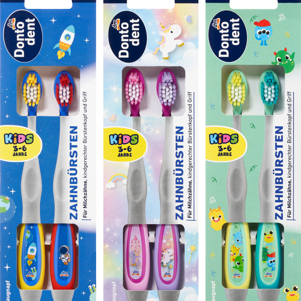 دونتودنت فرشاة أسنان للأطفال ناعمة 3-6 سنوات ، 2 قطعة