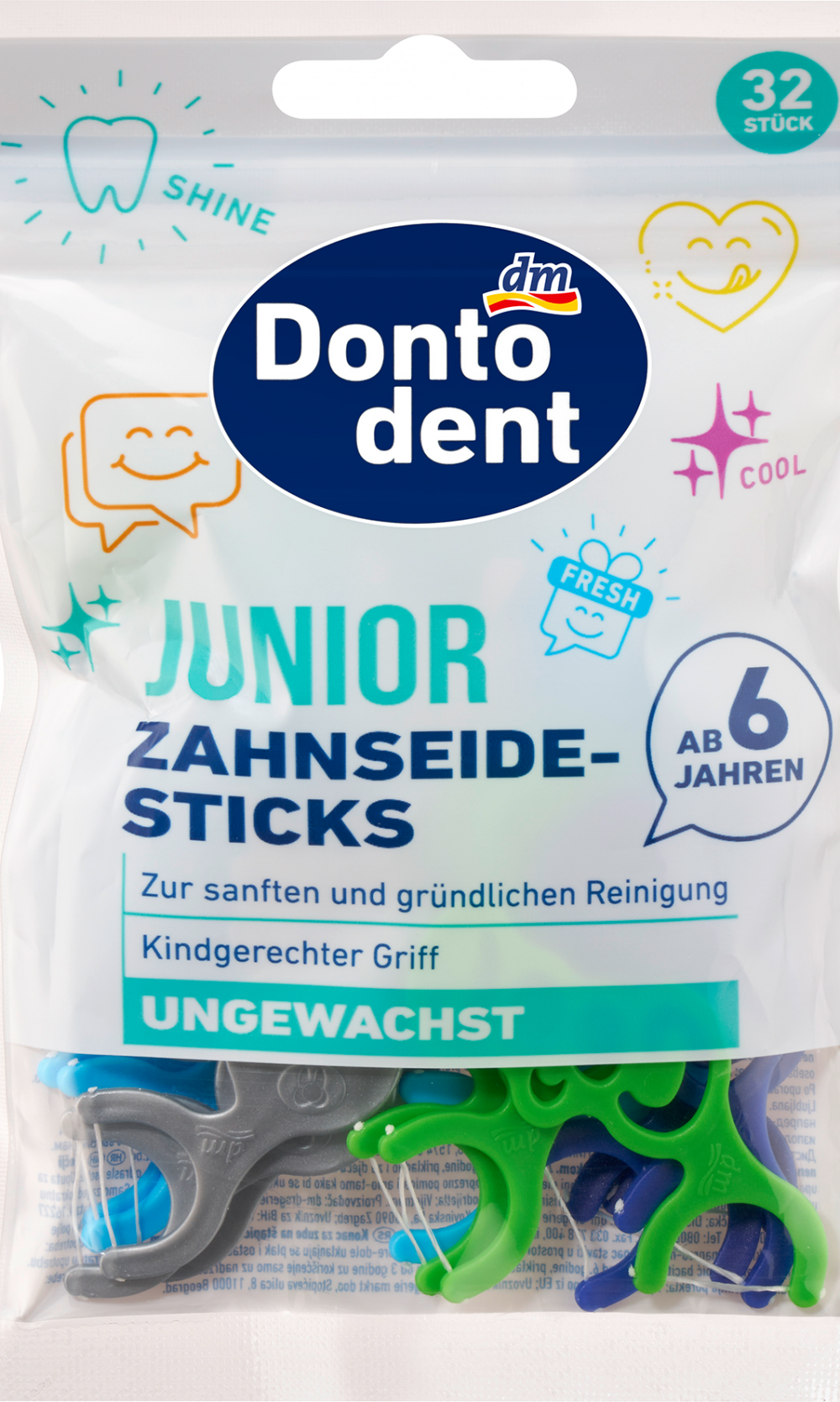 دونتودنت عصا تنظيف الأسنان جونيور من 6 سنوات، 32 قطعة