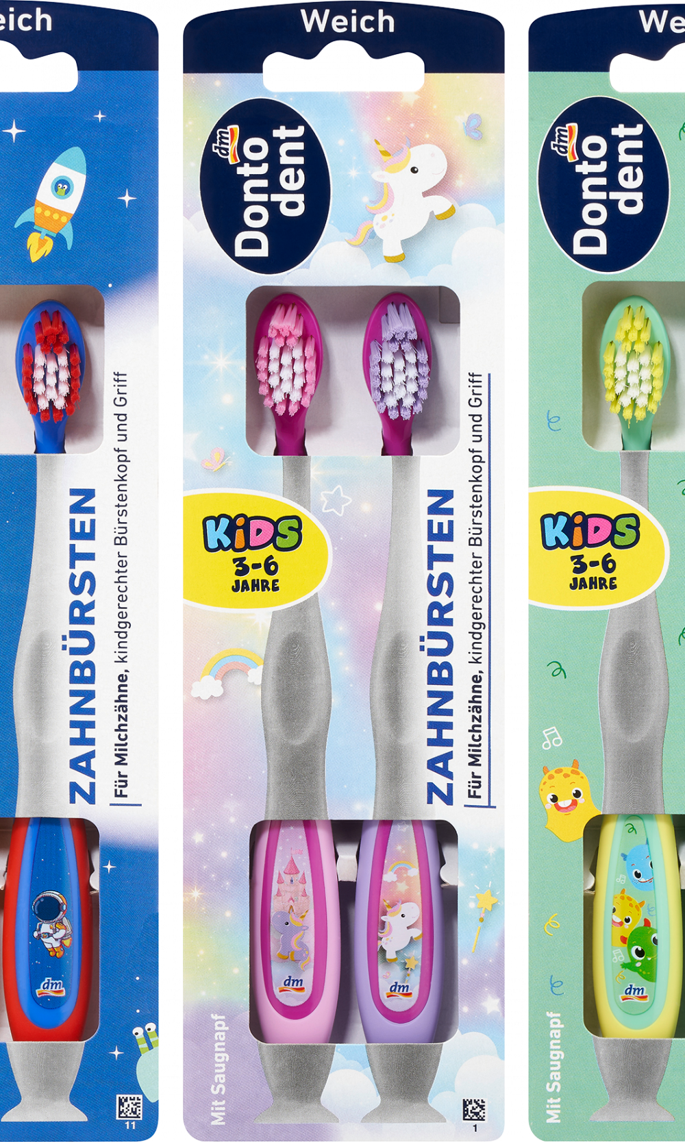 دونتودنت فرشاة أسنان للأطفال ناعمة 3-6 سنوات ، 2 قطعة