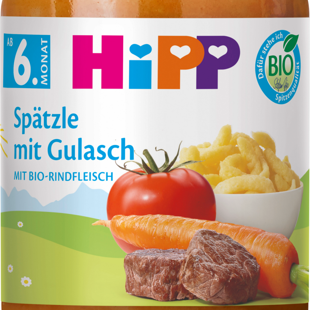 HiPP MEN ü Spätzle مع الجولاش من الشهر 6 ، 190 جرام طعام تكميلي