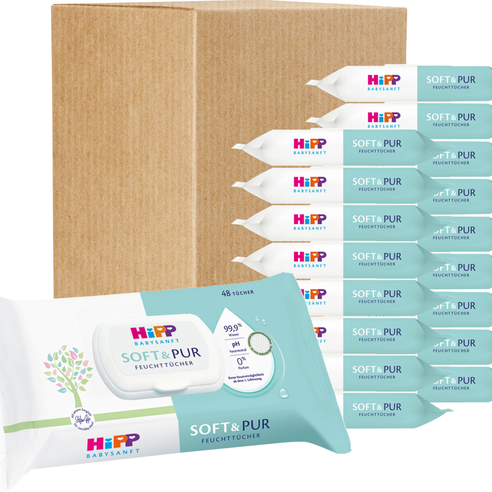 مناديل مبللة HiPP Babysanft ناعمة وبرية 18 × 48 قطعة ، 864 قطعة.