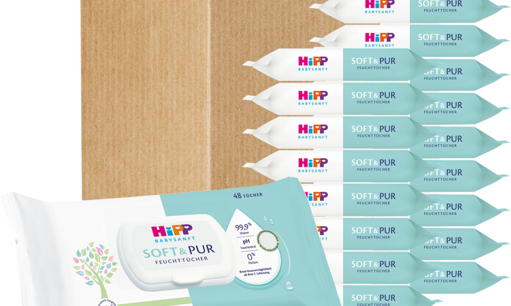 مناديل مبللة HiPP Babysanft ناعمة وبرية 18 × 48 قطعة ، 864 قطعة.