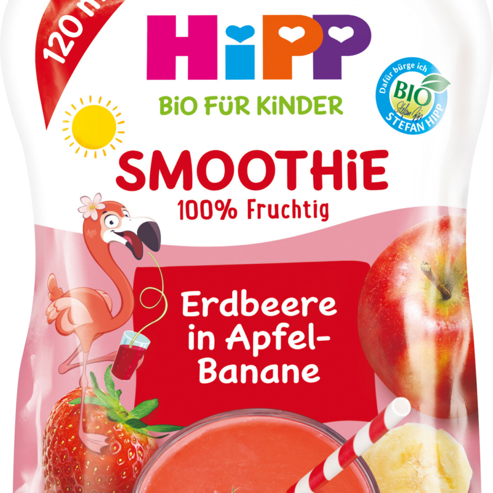 HiPP Quetschie Smoothie Mix فواكه حمراء في التفاح والموز ، 120 مل طعام تكميلي