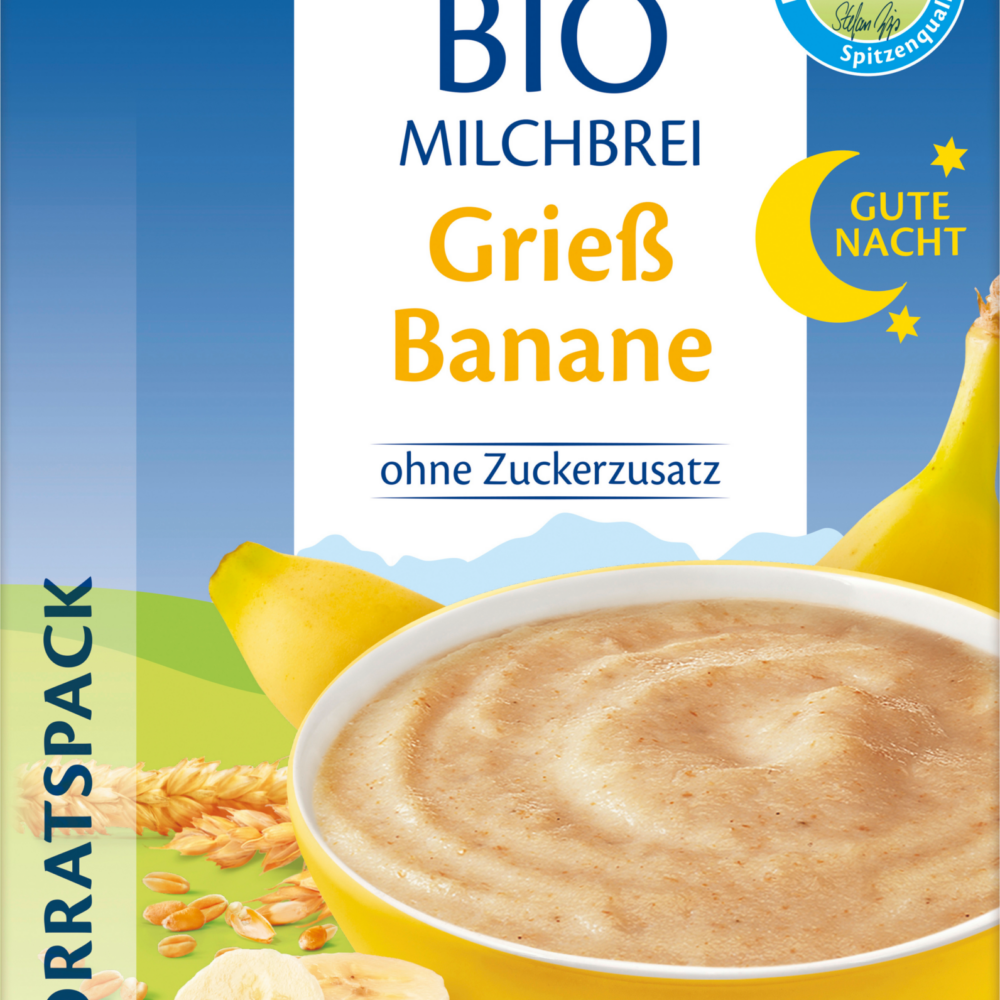 HiPP عصيدة مسائية حليب سميد موز بعد الشهر السادس ، 450 جرام طعام تكميلي