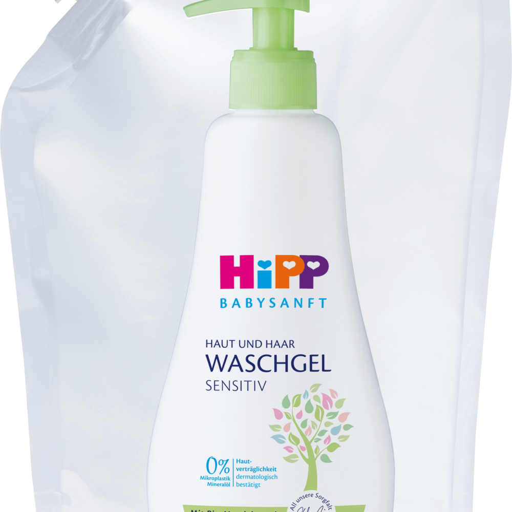 HiPP Babysanft جل غسول للأطفال للبشرة والشعر الحساس، عبوة إعادة التعبئة، 400 مل