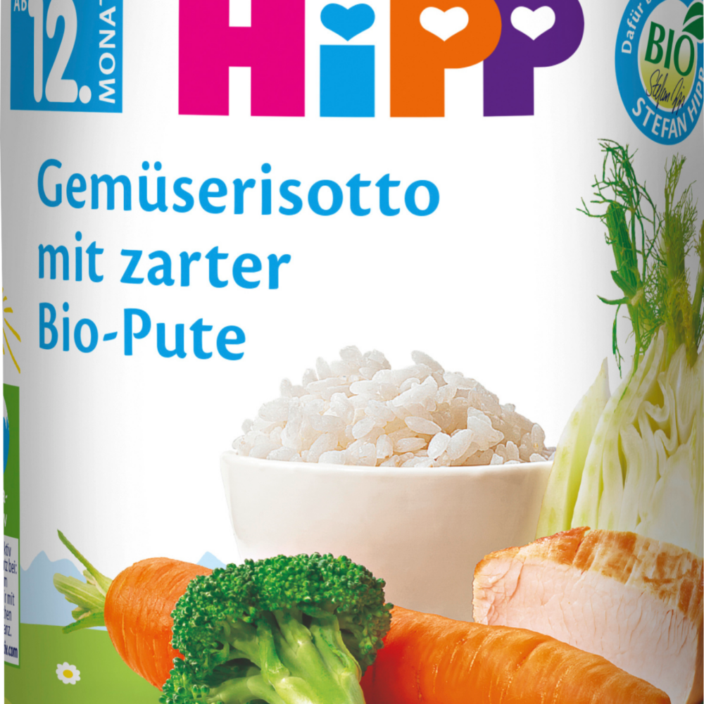 HiPP MEN ü أكلة نباتية مع ديك رومي طري من الشهر 12 ، 250 جرام طعام تكميلي