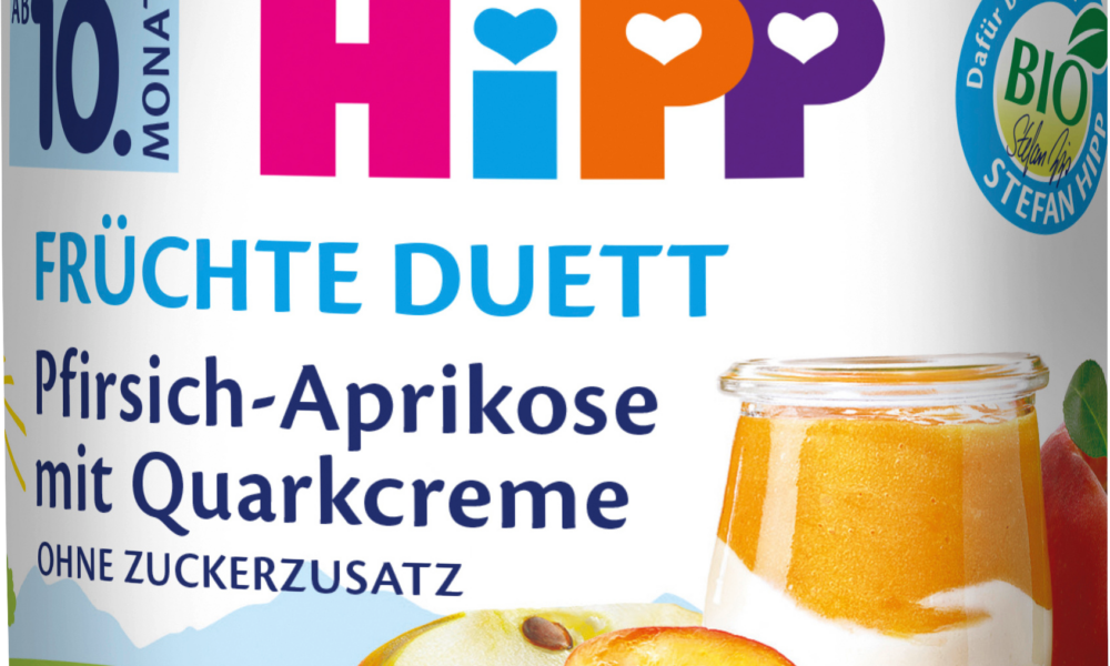 HiPP Fruit & Yogurt Peach-Apricot مع كريم كوارك ، من الشهر العاشر ، 160 جرام طعام تكميلي
