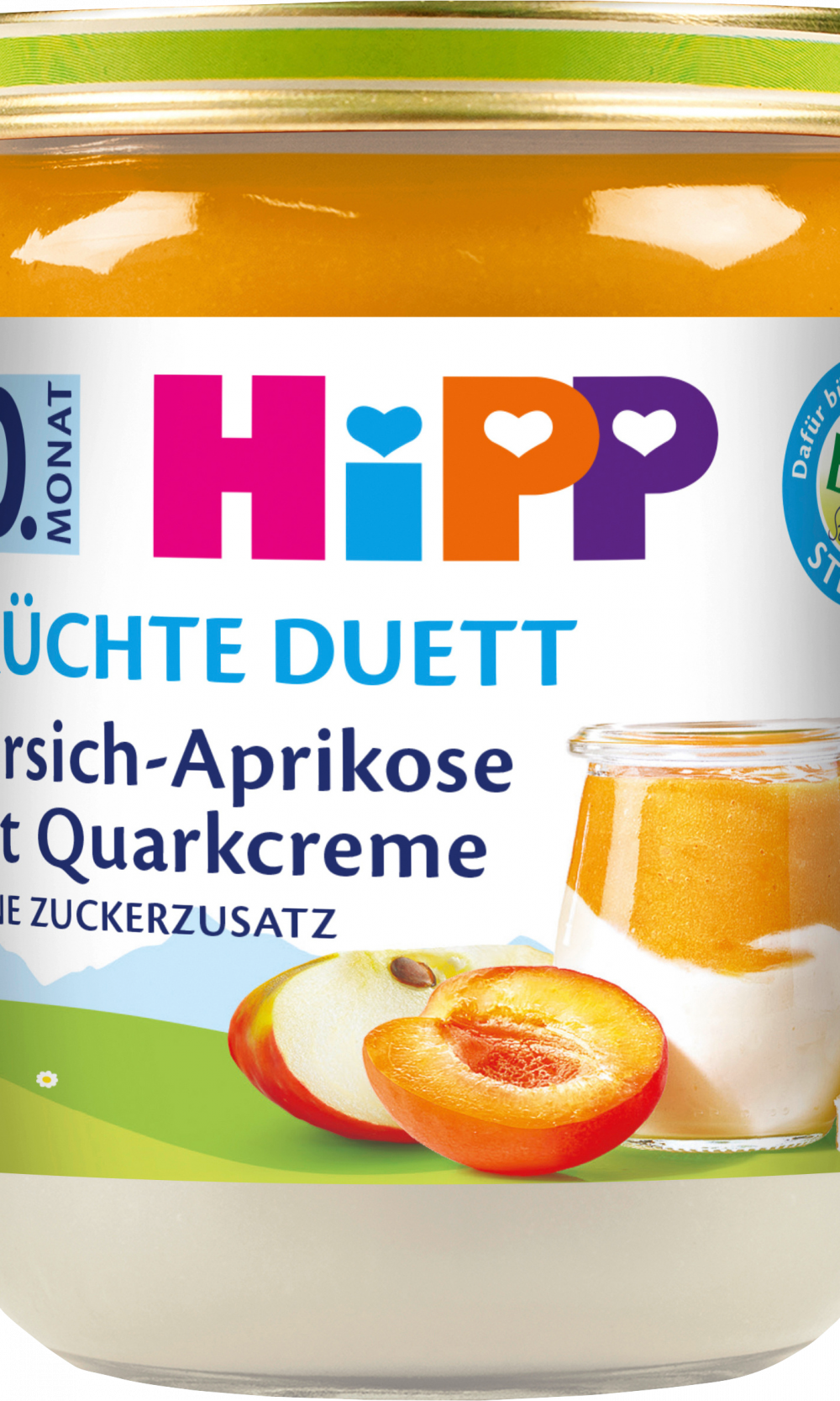 HiPP Fruit & Yogurt Peach-Apricot مع كريم كوارك ، من الشهر العاشر ، 160 جرام طعام تكميلي
