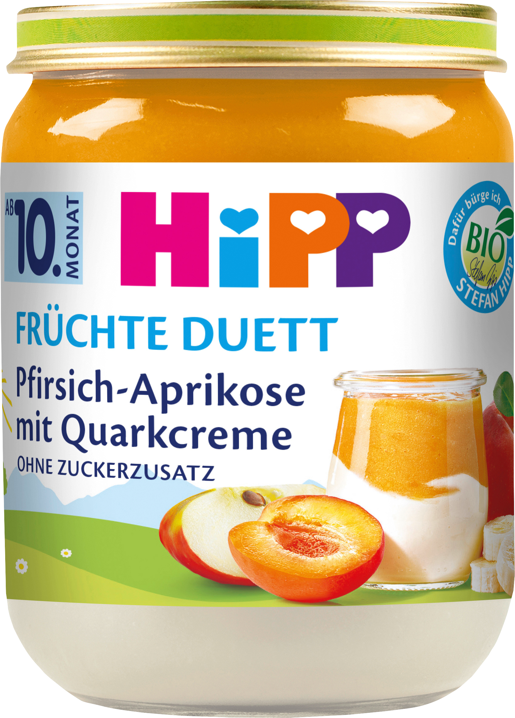 HiPP Fruit & Yogurt Peach-Apricot مع كريم كوارك ، من الشهر العاشر ، 160 جرام طعام تكميلي