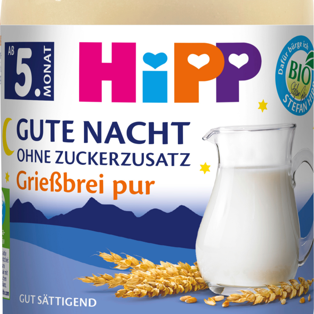 HiPP عصيدة مسائية سميد بيور ليلة سعيدة من الشهر الخامس، 190 جرام طعام تكميلي