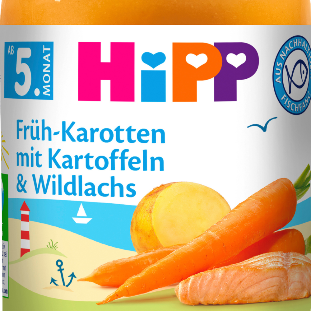 HiPP MEN ü جزر مبكر مع البطاطس والسلمون البري من الشهر الخامس ، 190 جرام طعام تكميلي