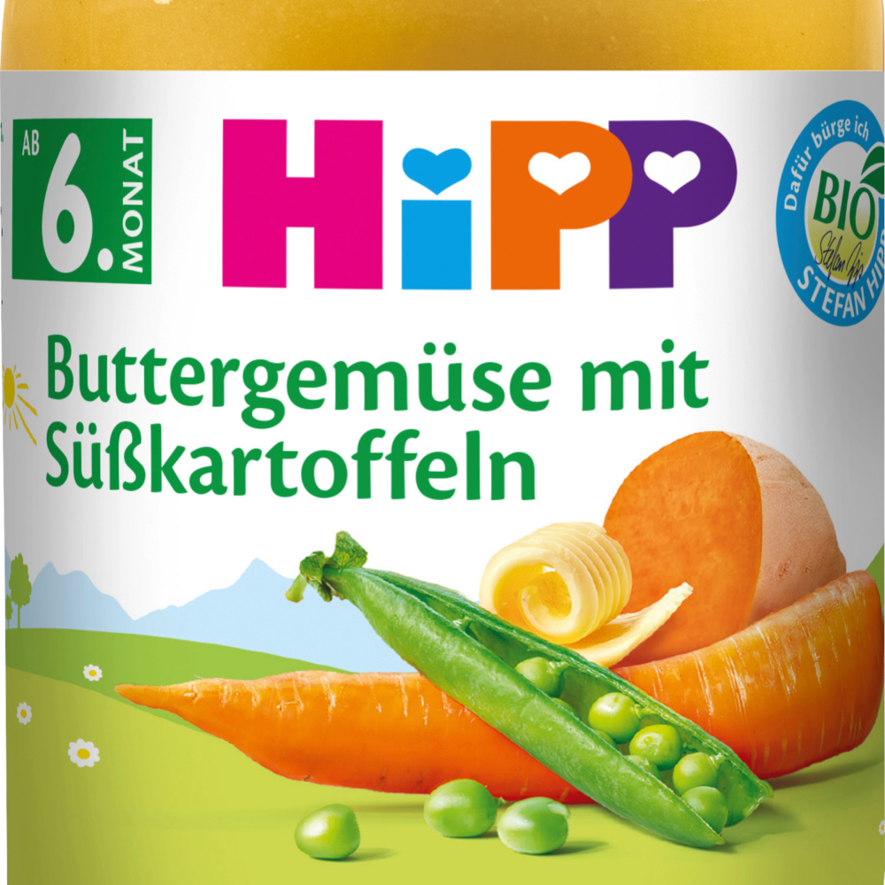 HiPP خضروات بالزبدة مع البطاطا الحلوة من الشهر 6 ، 190 جرام طعام تكميلي