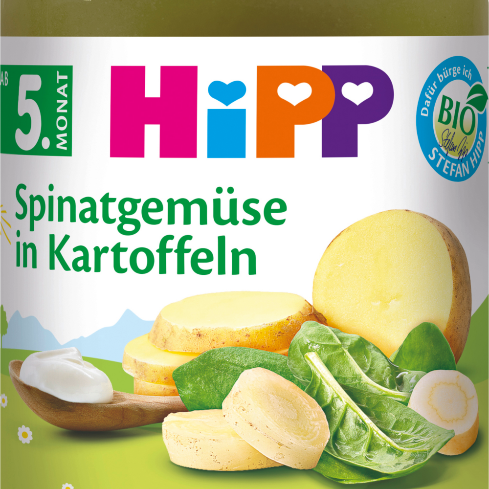 HiPP سبانخ نباتية مع بطاطس من الشهر الخامس ، 190 جرام طعام تكميلي
