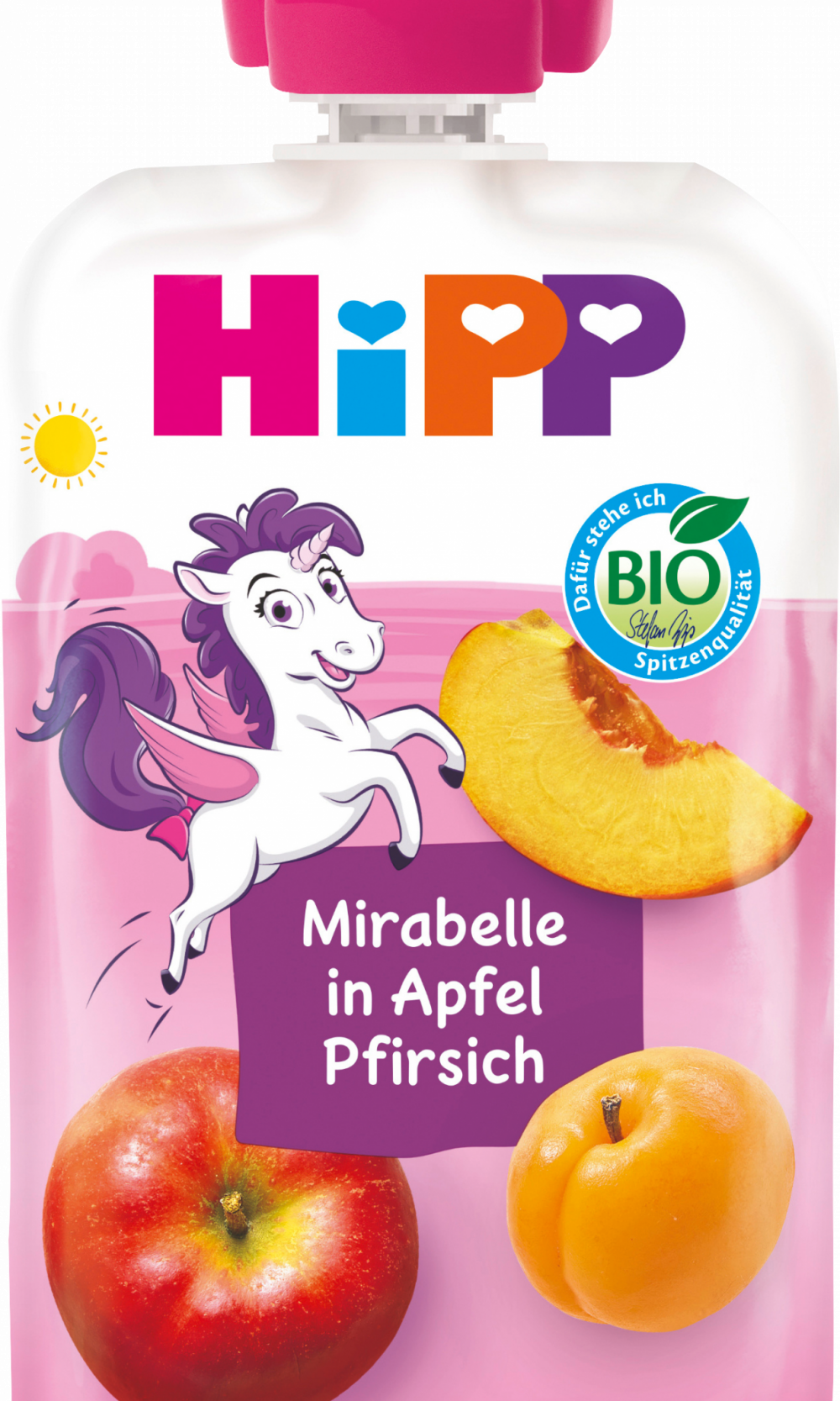 HiPP Quetschie Mirabelle في التفاح والخوخ من 1 سنة ، 100 جرام طعام تكميلي