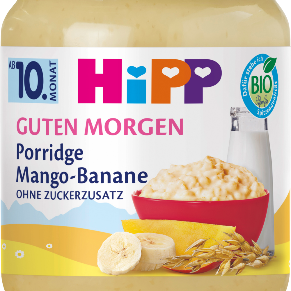 عصيدة الإفطار من المانجو والموز والعصيدة من HiPP ، من الشهر العاشر ، 160 جرام طعام تكميلي