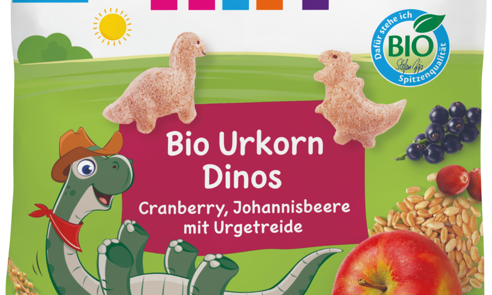 HiPP Snack للأطفال ديناصورات الحبوب القديمة التوت البري ، الكشمش ، الحبوب القديمة من 1 سنة ، 30 جرام طعام تكميلي